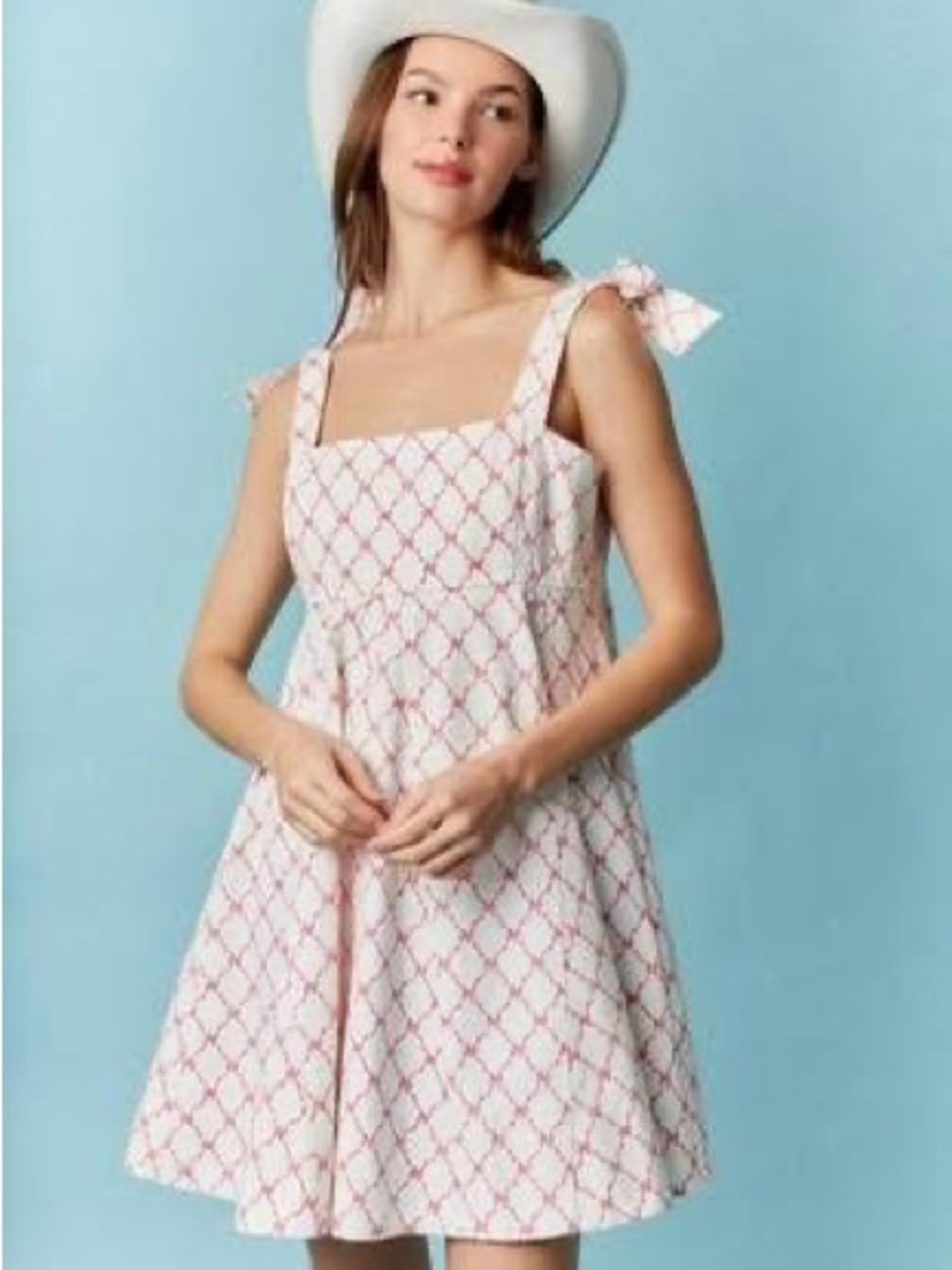 Peach Love California White Dress with Pink Diamond Print